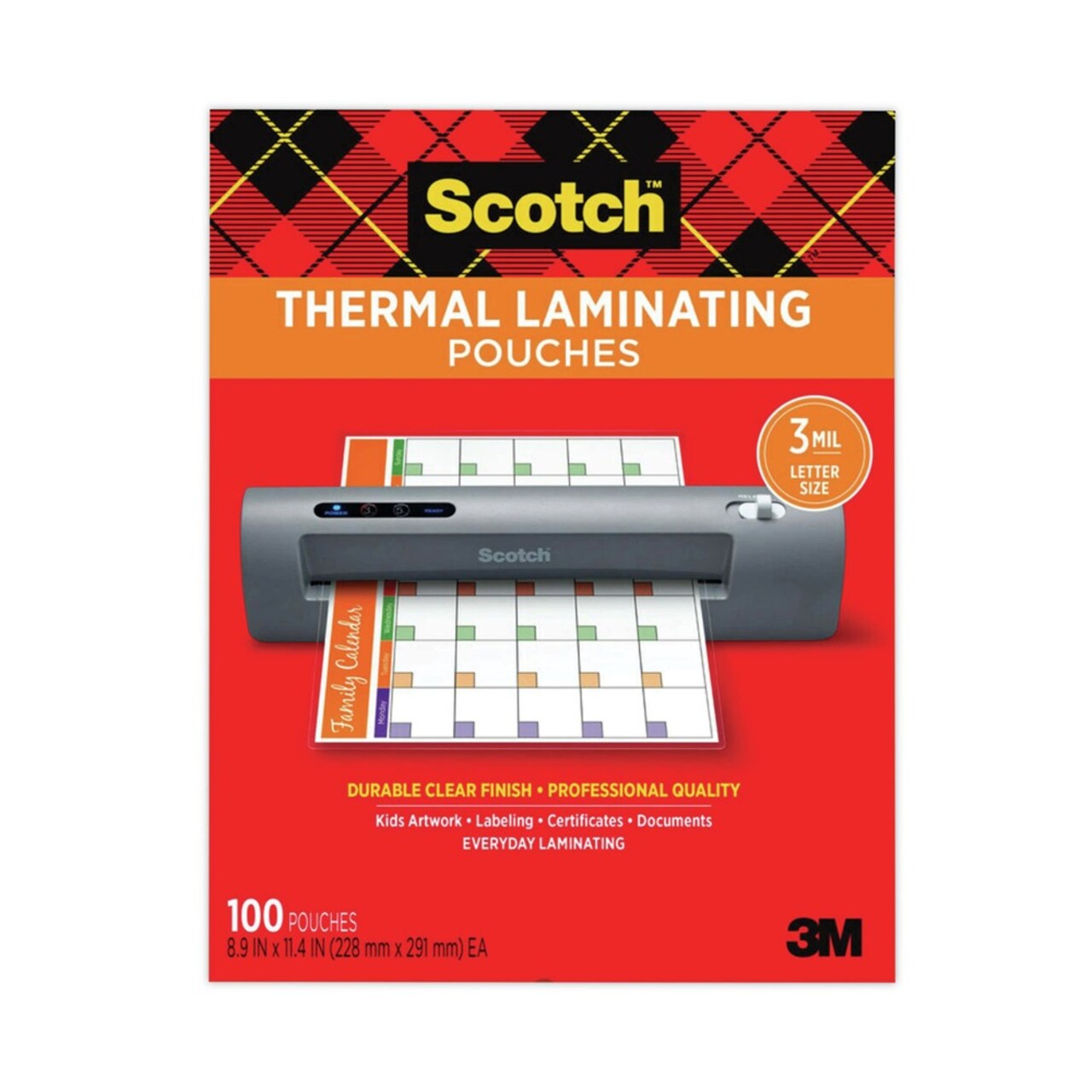 Scotch 9 in. x 11.5 in. 3 mil Laminating Pouches - Gloss Clear (100/Pack)